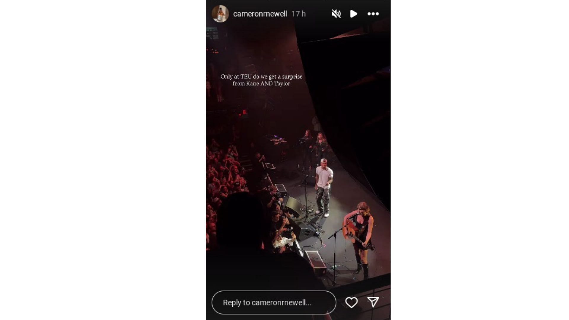 Cameron Newell shared a glimpse at the concert that was part of Tight End University. (Photo via Cameron Newell's Instagram, Story)